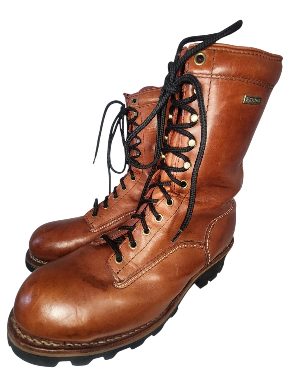 BRAND GOLDEN RETREIVER MEN LOGGER BOOTS TAN VIBRAM SOLE WATERPROOF SZ 9.5 M EUC